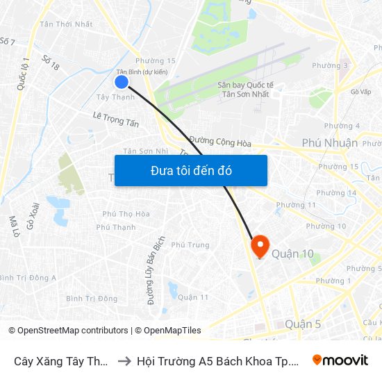 Cây Xăng Tây Thạnh to Hội Trường A5 Bách Khoa Tp.HCM map