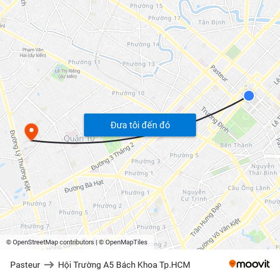 Pasteur to Hội Trường A5 Bách Khoa Tp.HCM map