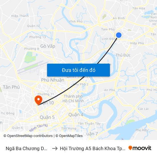 Ngã Ba Chương Dương to Hội Trường A5 Bách Khoa Tp.HCM map