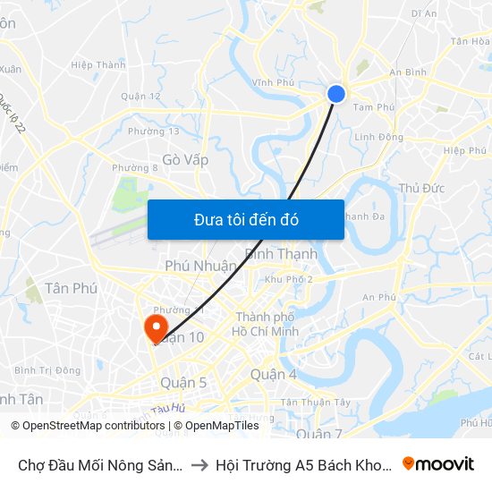 Chợ Đầu Mối Nông Sản Thủ Đức to Hội Trường A5 Bách Khoa Tp.HCM map