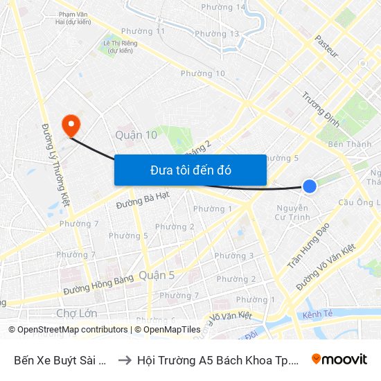 Bến Xe Buýt Sài Gòn to Hội Trường A5 Bách Khoa Tp.HCM map