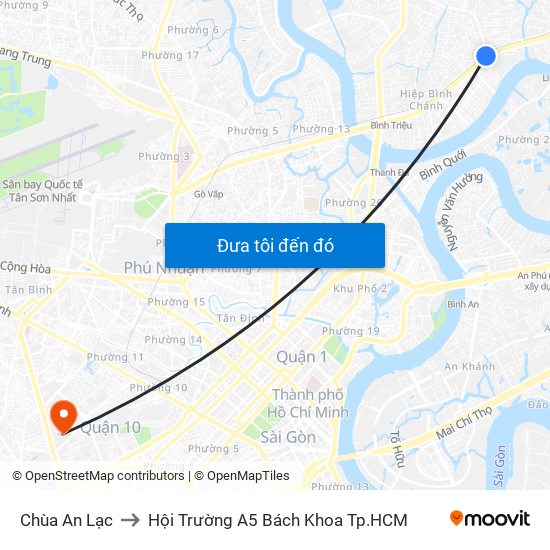 Chùa An Lạc to Hội Trường A5 Bách Khoa Tp.HCM map