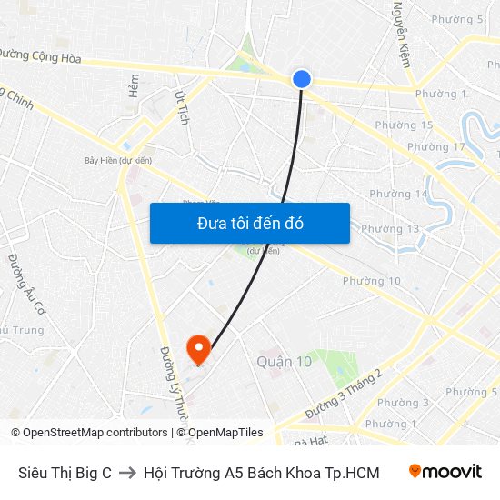 Siêu Thị Big C to Hội Trường A5 Bách Khoa Tp.HCM map