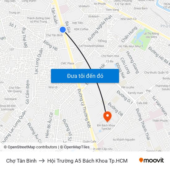 Chợ Tân Bình to Hội Trường A5 Bách Khoa Tp.HCM map