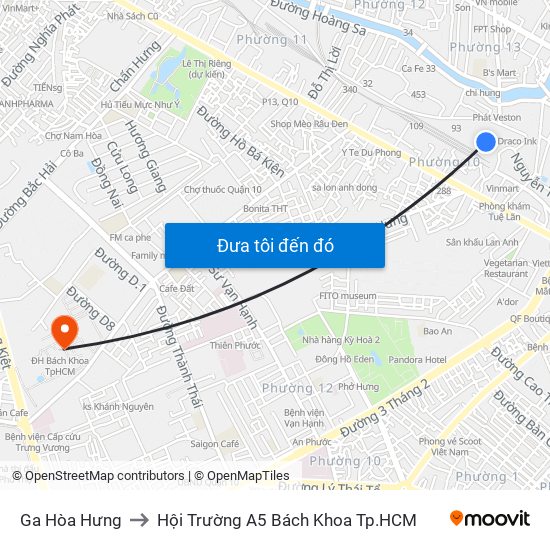 Ga Hòa Hưng to Hội Trường A5 Bách Khoa Tp.HCM map