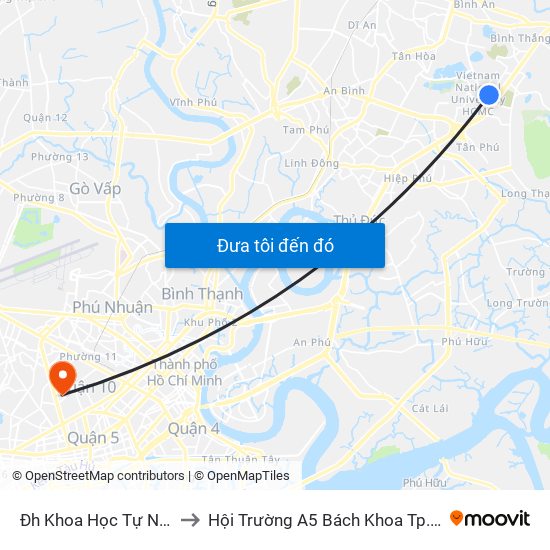 Đh Khoa Học Tự Nhiên to Hội Trường A5 Bách Khoa Tp.HCM map