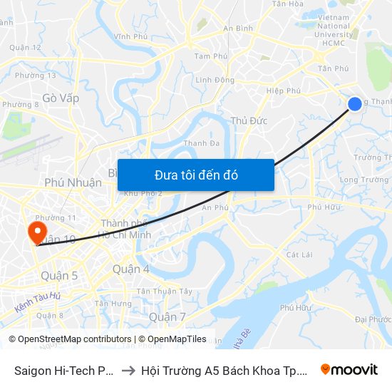 Saigon Hi-Tech Park to Hội Trường A5 Bách Khoa Tp.HCM map