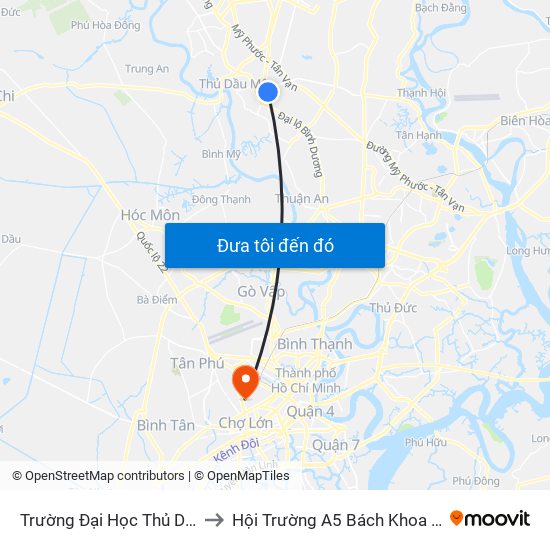 Trường Đại Học Thủ Dầu Một to Hội Trường A5 Bách Khoa Tp.HCM map