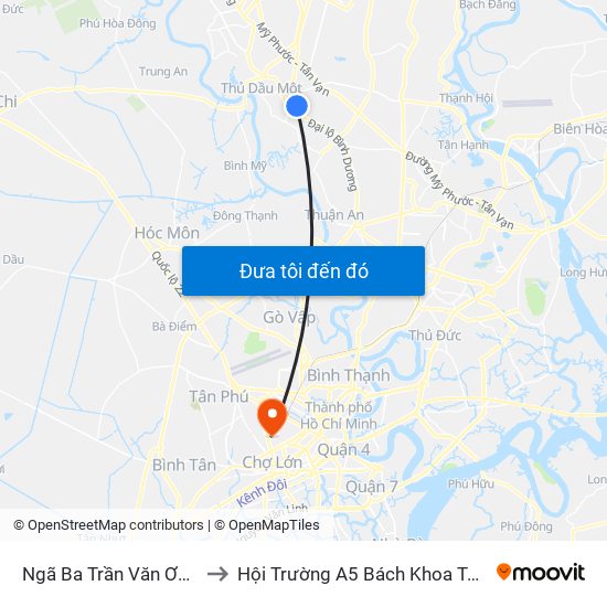 Ngã Ba Trần Văn Ơn - D1 to Hội Trường A5 Bách Khoa Tp.HCM map