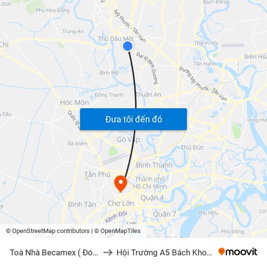 Toà Nhà Becamex ( Đón Khách) to Hội Trường A5 Bách Khoa Tp.HCM map