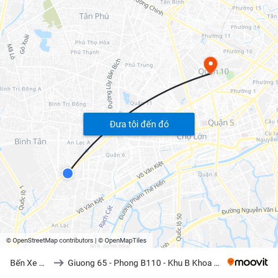 Bến Xe Miền Tây to Giuong 65 - Phong B110 - Khu B Khoa Ngoai Than Kinh - BV 115 map