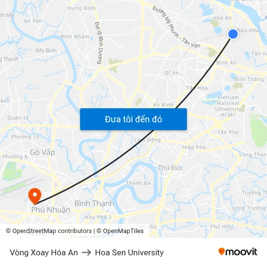 Vòng Xoay Hóa An to Hoa Sen University map