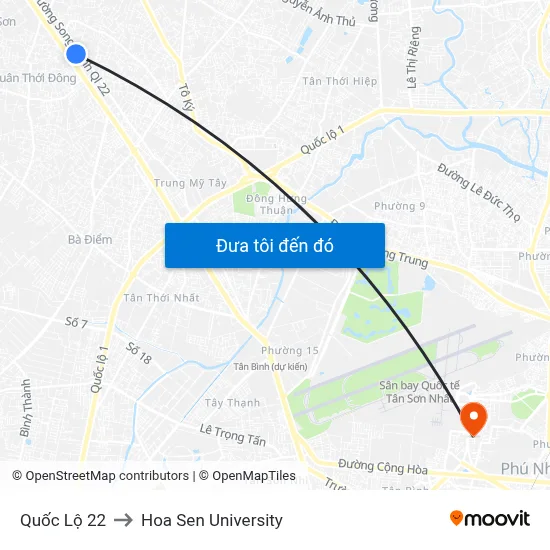 Quốc Lộ 22 to Hoa Sen University map