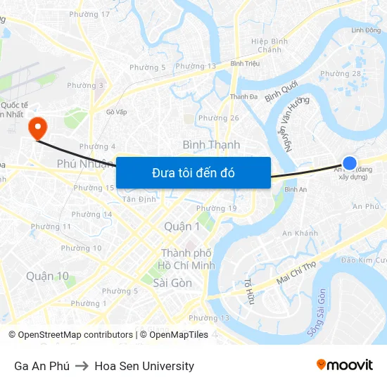 Ga An Phú to Hoa Sen University map
