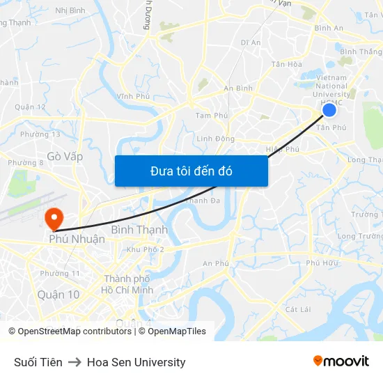 Suối Tiên to Hoa Sen University map