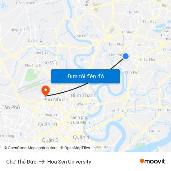 Chợ Thủ Đức to Hoa Sen University map