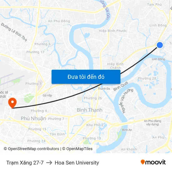 Trạm Xăng 27-7 to Hoa Sen University map
