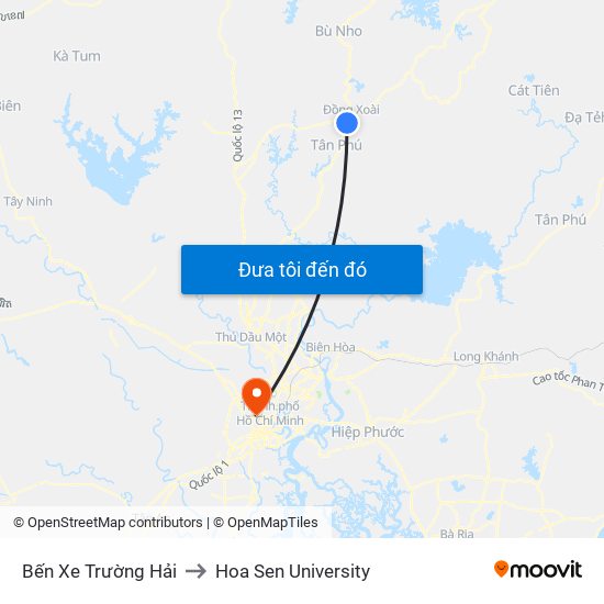 Bến Xe Trường Hải to Hoa Sen University map