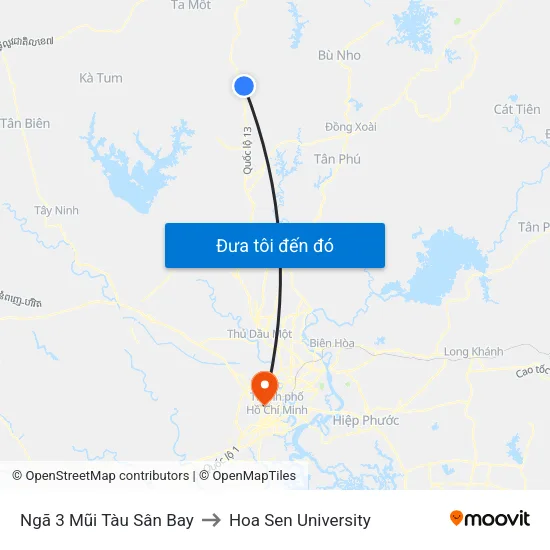 Ngã 3 Mũi Tàu Sân Bay to Hoa Sen University map