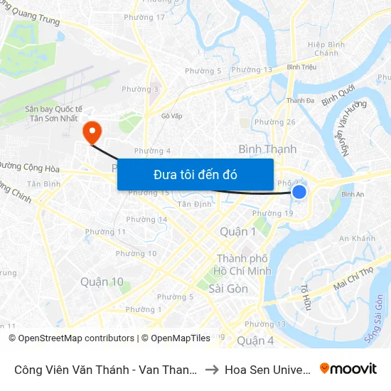 Công Viên Văn Thánh - Van Thanh Park to Hoa Sen University map