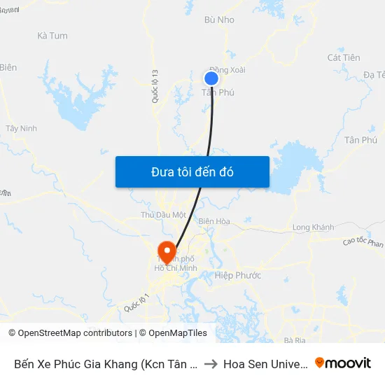Bến Xe Phúc Gia Khang (Kcn Tân Thành) to Hoa Sen University map