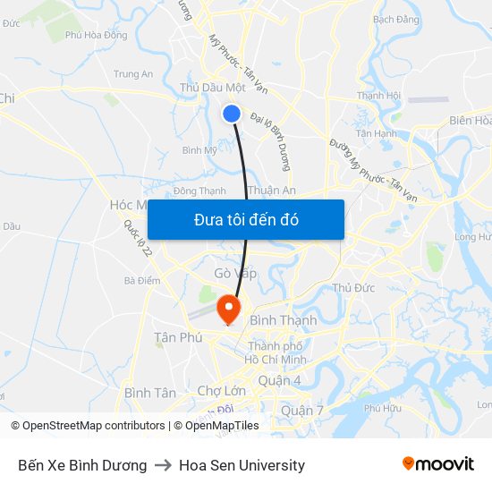 Bến Xe Bình Dương to Hoa Sen University map