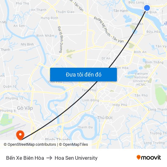 Bến Xe Biên Hòa to Hoa Sen University map