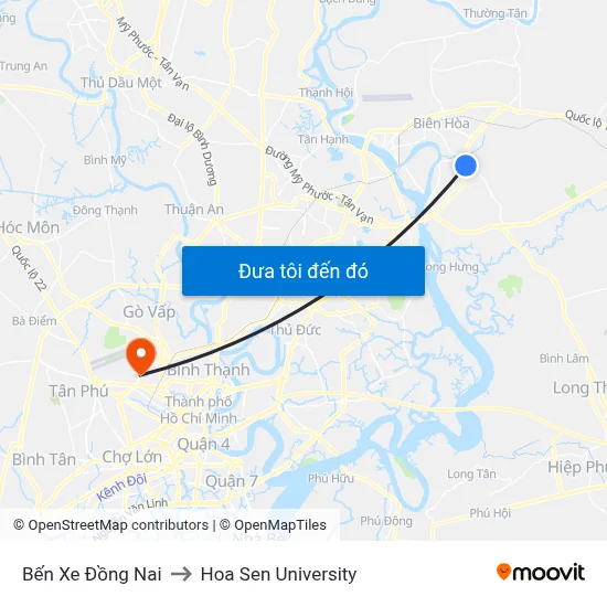Bến Xe Đồng Nai to Hoa Sen University map