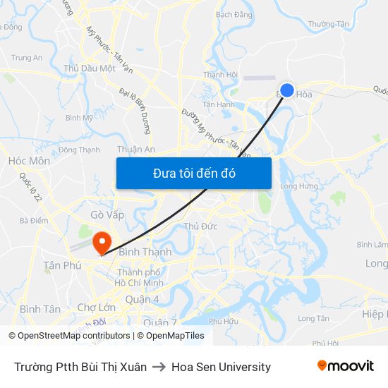 Trường Ptth Bùi Thị Xuân to Hoa Sen University map