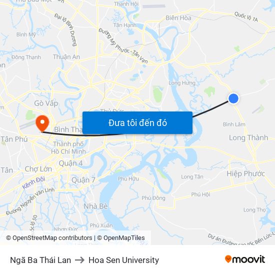 Ngã Ba Thái Lan to Hoa Sen University map