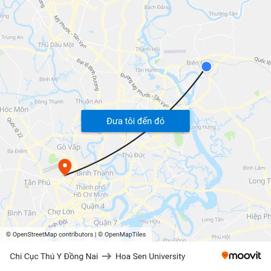 Chi Cục Thú Y Đồng Nai to Hoa Sen University map