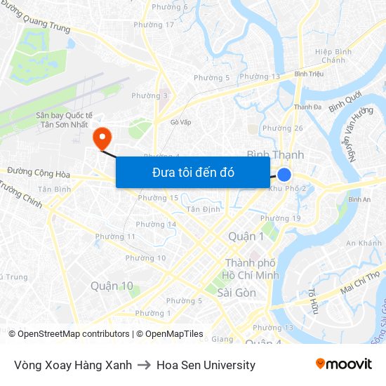 Vòng Xoay Hàng Xanh to Hoa Sen University map