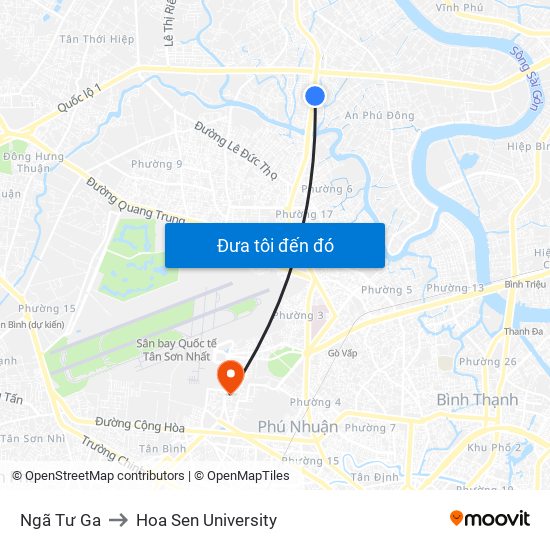 Ngã Tư Ga to Hoa Sen University map