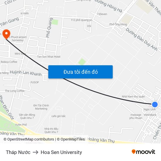 Tháp Nước to Hoa Sen University map