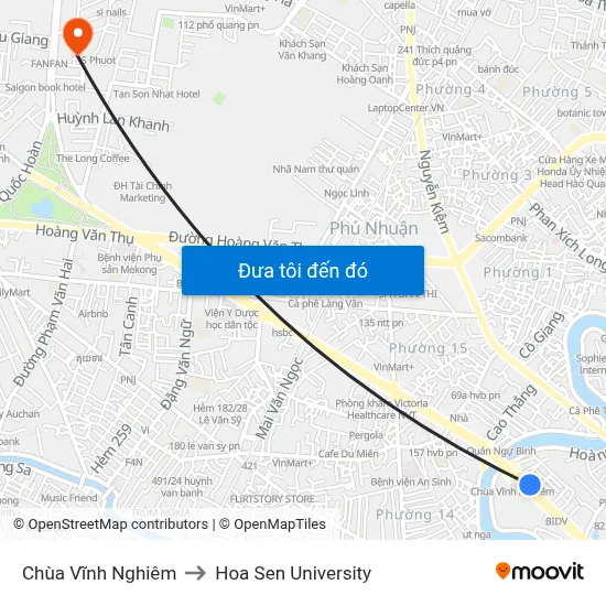 Chùa Vĩnh Nghiêm to Hoa Sen University map