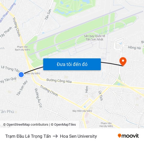 Trạm Đầu Lê Trọng Tấn to Hoa Sen University map