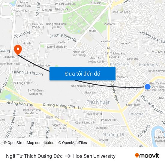 Ngã Tư Thích Quảng Đức to Hoa Sen University map