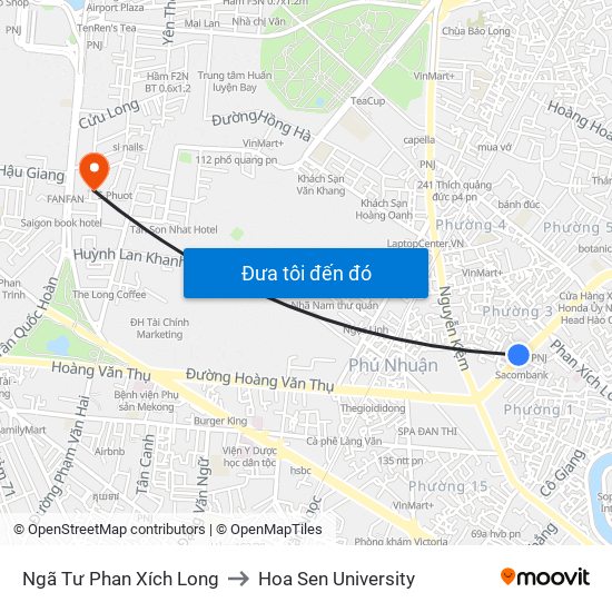 Ngã Tư Phan Xích Long to Hoa Sen University map