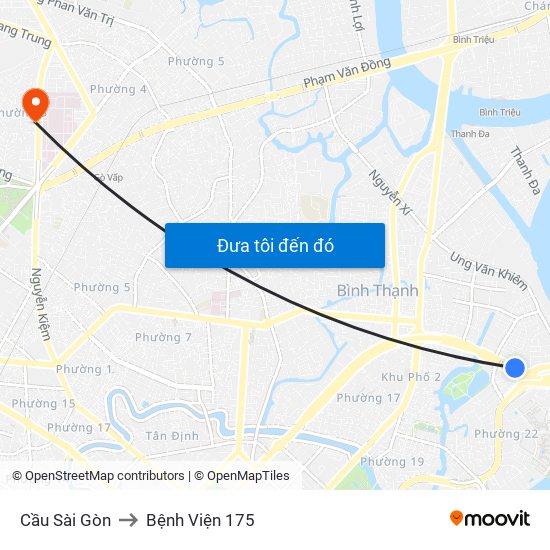 Cầu Sài Gòn to Bệnh Viện 175 map