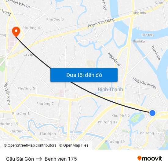 Cầu Sài Gòn to Benh vien 175 map
