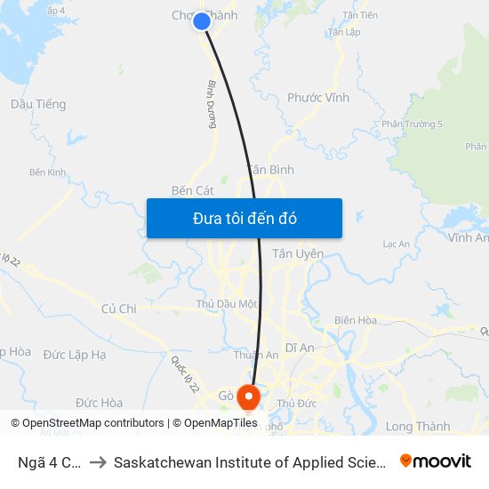 Ngã 4 Chơn Thành to Saskatchewan Institute of Applied Science and Technology (Vietnam Campus) map
