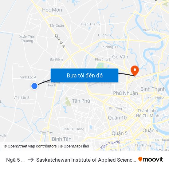 Ngã 5 Vĩnh Lộc to Saskatchewan Institute of Applied Science and Technology (Vietnam Campus) map