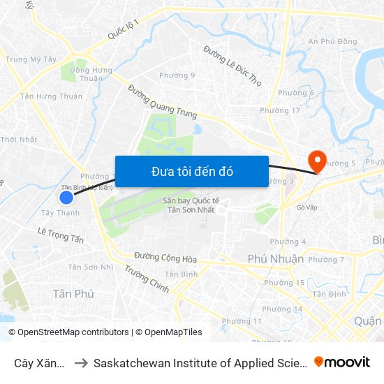 Cây Xăng Tây Thạnh to Saskatchewan Institute of Applied Science and Technology (Vietnam Campus) map