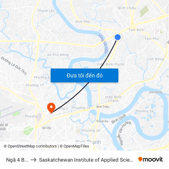 Ngã 4 Bình Phước to Saskatchewan Institute of Applied Science and Technology (Vietnam Campus) map