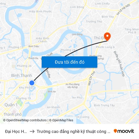 Đại Học Hutech to Trường cao đẳng nghề kỹ thuật công nghệ TP HCM map