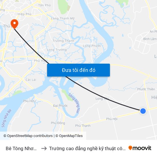 Bê Tông Nhơn Trạch 2 to Trường cao đẳng nghề kỹ thuật công nghệ TP HCM map