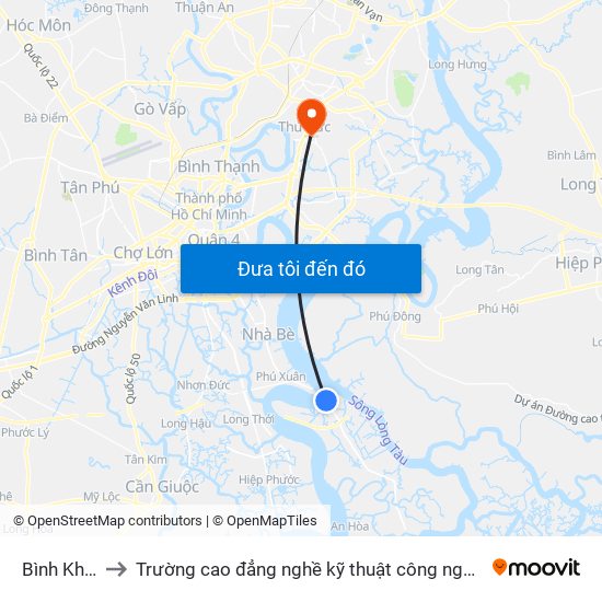 Bình Khánh to Trường cao đẳng nghề kỹ thuật công nghệ TP HCM map