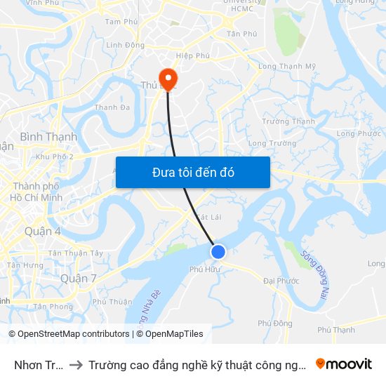 Nhơn Trạch to Trường cao đẳng nghề kỹ thuật công nghệ TP HCM map