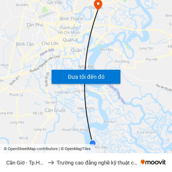 Cần Giờ - Tp.Hồ Chí Minh to Trường cao đẳng nghề kỹ thuật công nghệ TP HCM map