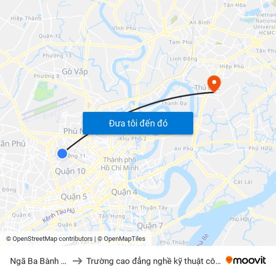 Ngã Ba Bành Văn Trân to Trường cao đẳng nghề kỹ thuật công nghệ TP HCM map